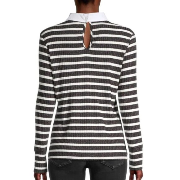 Trina Turk 'Olympic Boulevard' Metallic Striped Rib-Knit Top, Black/White - Picture 2 of 4